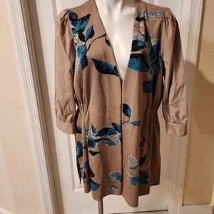 Stunning Ming Wang long cardigan knit like with blouse like  3/4 sleeves Large
